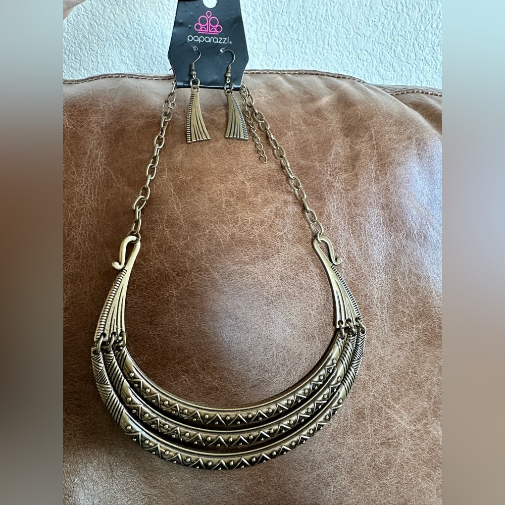 Paparazzi necklace and earring set- bronze